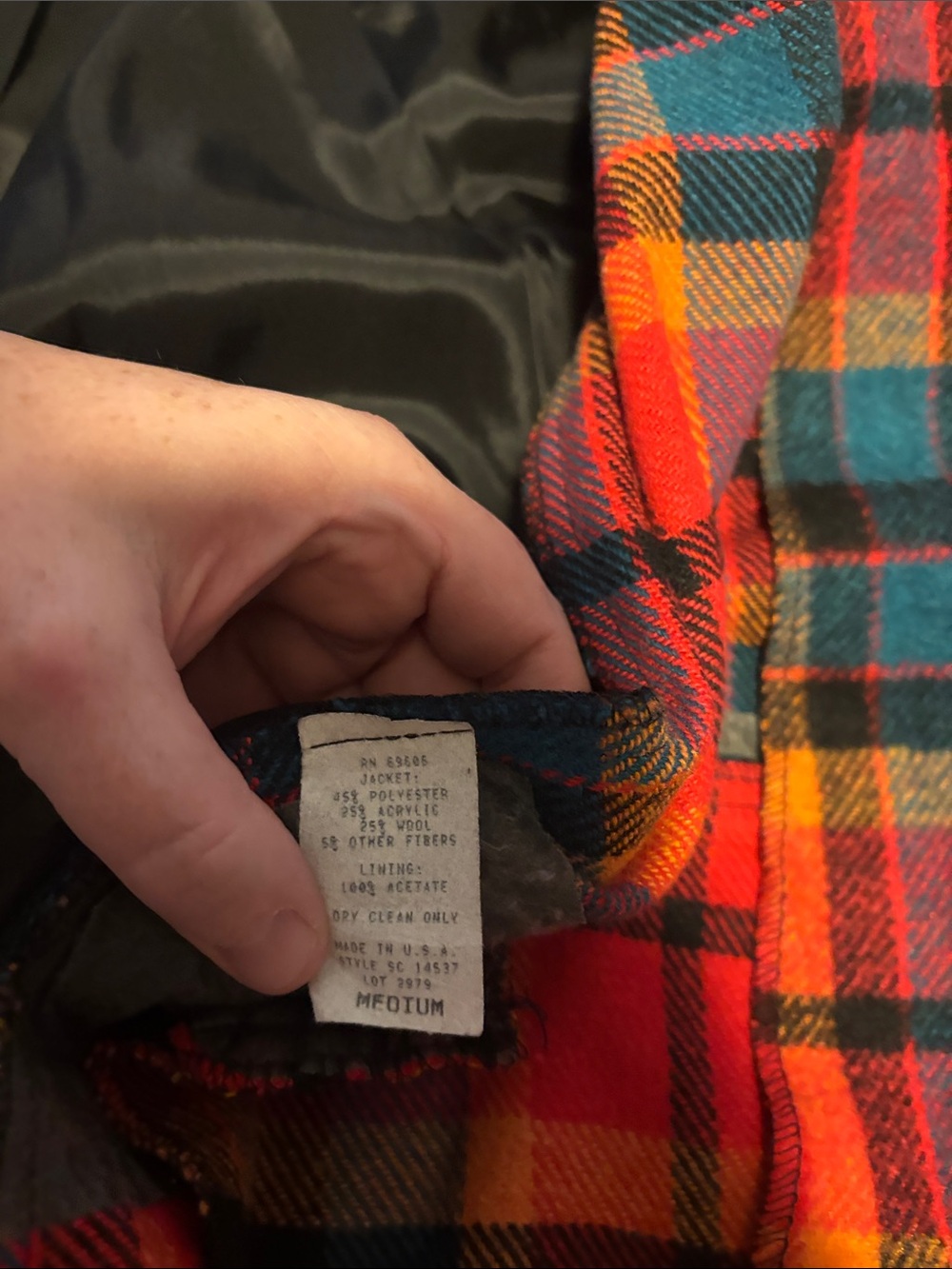 Vintage Star CCC City 80s Orange Plaid Wool Blend Blazer Jacket Shoulder Pads - Picture 5 of 5